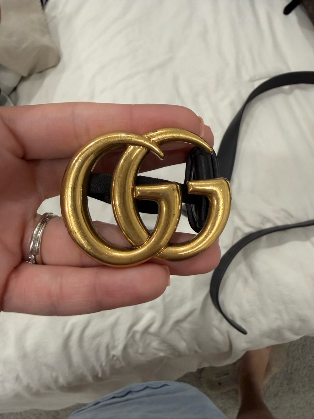 Gucci Black Leather Belt with Gold Double G Buckle